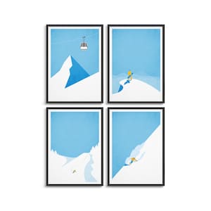 Galeriewandset van 4 snowboardposters / Ski- en snowboardkunstafdrukken / Cadeau voor snowboarder