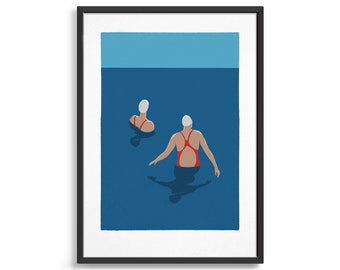 Dip in the sea poster / Women swimming art print / Gift for wild swimmer / Swim decor