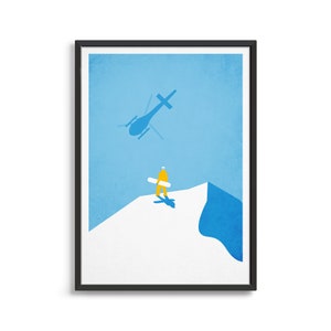 Snowboard art print / Vintage retro ski travel poster / Ski Snowboard gift ideas for him