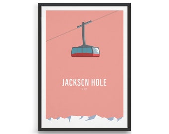 Jackson Hole Ski Print, Retro Ski Lift Art (Personalised)