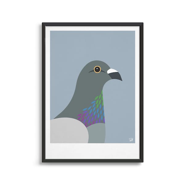 Art pigeon original / Impression d'oiseau design moderne / Art mural animalier britannique / Poster oiseau amusant / Cadeau pour amoureux de la nature