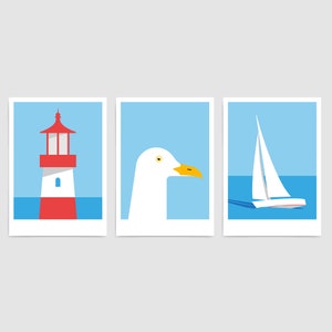 Set of 3 nautical prints / Minimal coastal wall art / Seaside poster triptych image 5