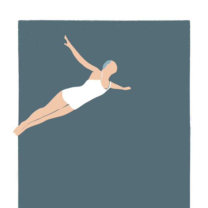 Diving girl art print Minimal wall art gift for a modern Scandinavian interior