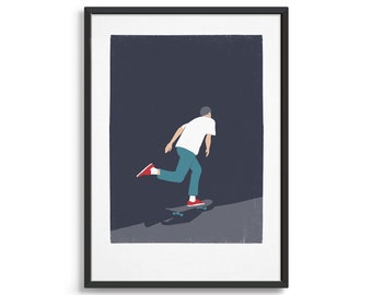 Skateboard poster / Minimal skate art print / Gift for a skateboarder