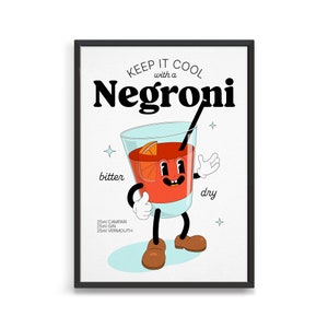 Negroni print / Vintage retro cocktail poster / Bar cart prints / Gift ideas for a barman or cocktail waiter / Retro cartoon wall art print