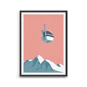 Personalised ski gondola wall art / Customised modern retro ski poster / Minimal vintage ski decor