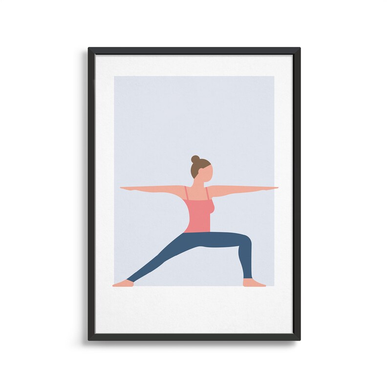 Warrior pose yoga poster / Yoga art print / Spiritual decor / Yoga gift ideas / Zen meditation prints for home studio / Spirituality artwork image 1