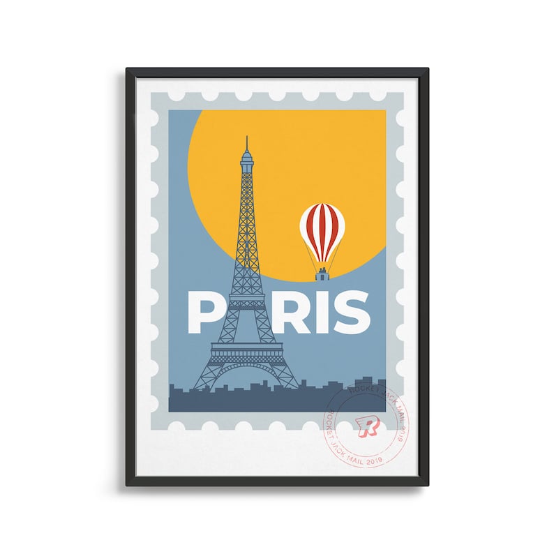 Paris travel poster / Modern vintage art print / Custom Paris gift image 1