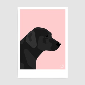 Zwarte Labrador poster / Modern design hond kunst print / Black Lab kunst aan de muur / Labrador cadeau voor haar / Hond cadeau-ideeën Roze