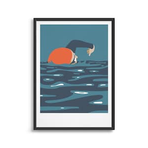 Personalised swimming art print / Mid century modern style gift for triathlon lover