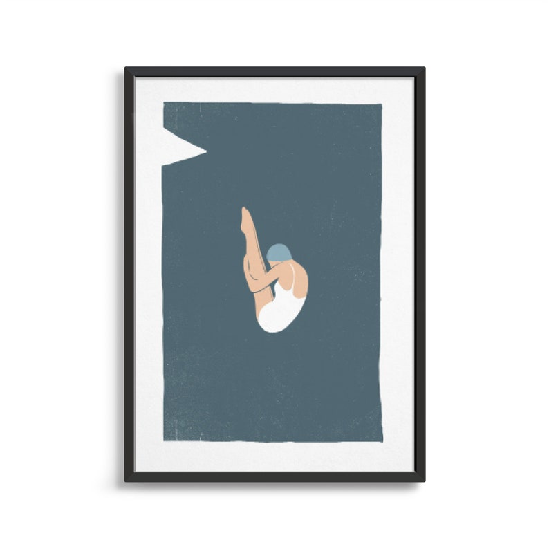 Cartel de natación vintage / Impresión de arte de trampolín estilo serigrafía imagen 1