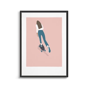 Skateboard Poster / Skateboard Mädchen / Minimal weiblicher Sport Kunstdruck