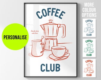 Personalized Coffee Club Print, Kitchen Wall Art