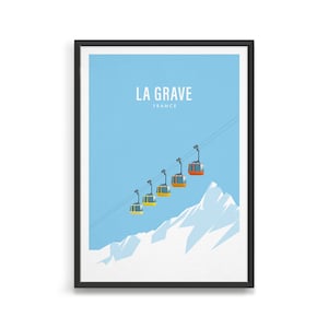 La Grave ski resort in France / Modern retro ski poster / Snowboard and ski art print / Ski decor gift ideas