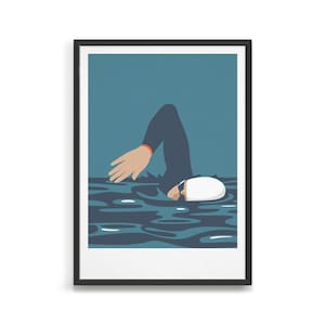 Wild swimming poster / Ocean swim art print / Sea swimmer gift / Art for a modern bathroom shelf decor