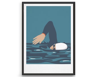 Wild Swimming Art Print: Vintage Style Sea Swimmer Poster