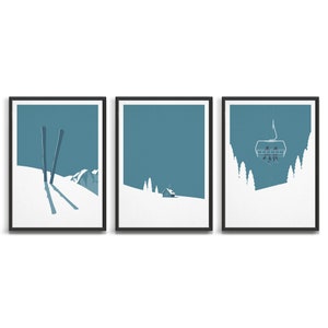 Ski art gallery wall / Vintage ski poster set of 3 prints / Ski decor travel prints / Winter sports mountain art / Gift ideas for a skier