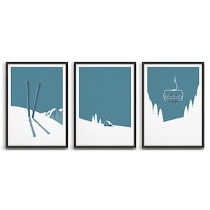 Ski Art Gallery Wall / Vintage Ski Poster Set of 3 Prints / Ski Decor ...