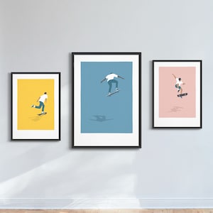 Skateboard art gallery wall / Skate poster set of 3 prints / Skateboard feature wall decor / Gift ideas for a skateboarder