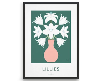 Personalised birth flower / Lillies flower market art print / Floral gift for mother