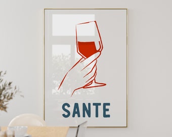 Sante poster / Thank you gift for best friend / Kitchen wall art print / Inspirational wine quote / Bar cart decor