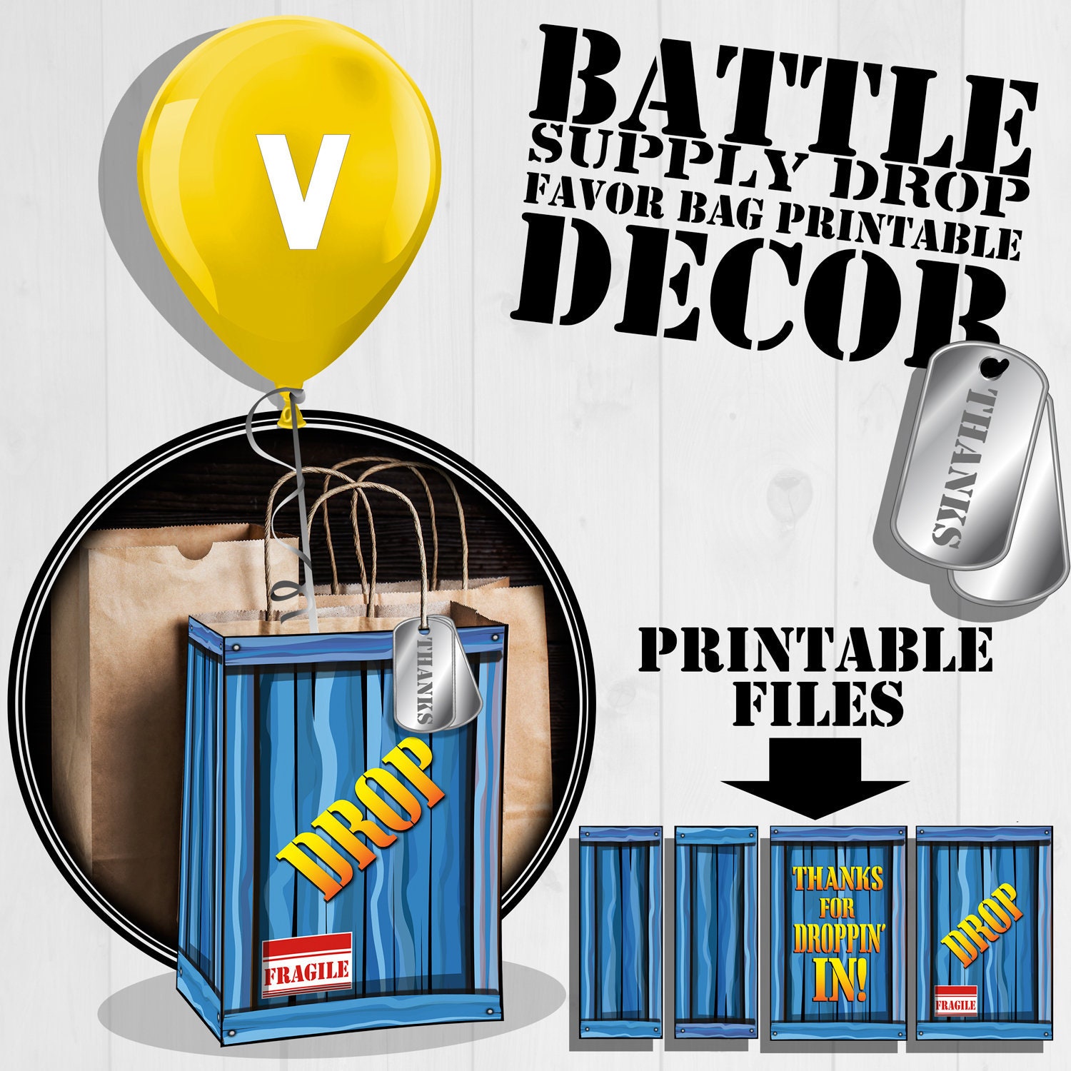 Fortnite Birthday Supply Drop Favor Bags Printable Party Bag | Etsy