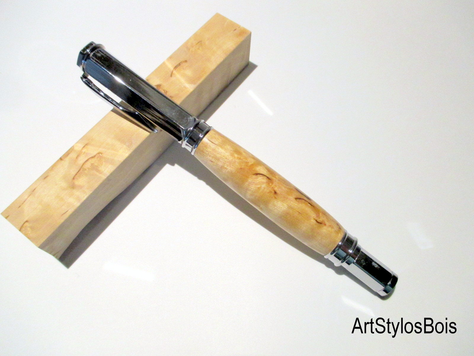 stylo Plume, Roller en Bois de Bouleau Madré Fabrication Artisanale Française