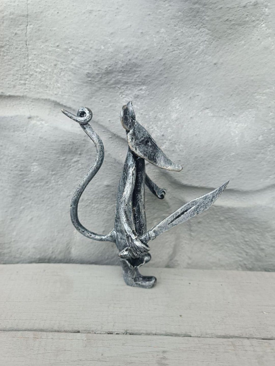 Artisan Wrought Iron Mouse Figurine Holding Sword Etsy