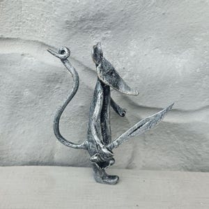 Artisan Wrought Iron Mouse Figurine Holding Sword