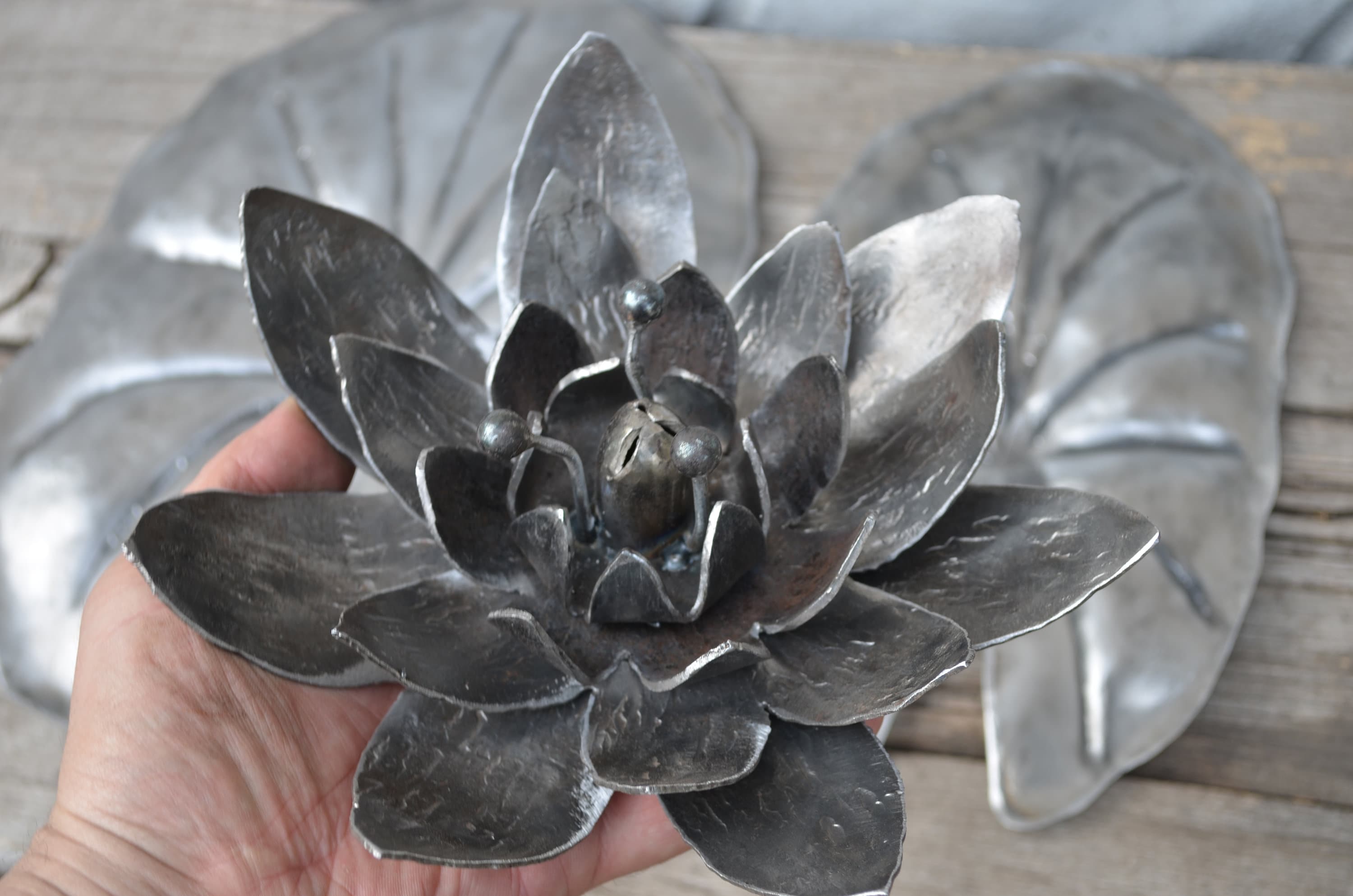 Set of 2 Lotus Leaves and a Flower Forged by Hand,forged