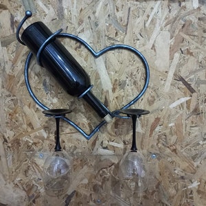 Forged stand for a bottle and two wine glass