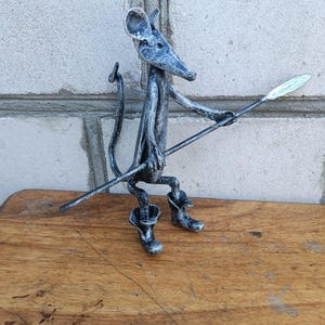 Handcrafted Wrought Iron Mouse with Spear