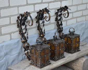 Forged wall lantern, hand forged lamp, wall sconce