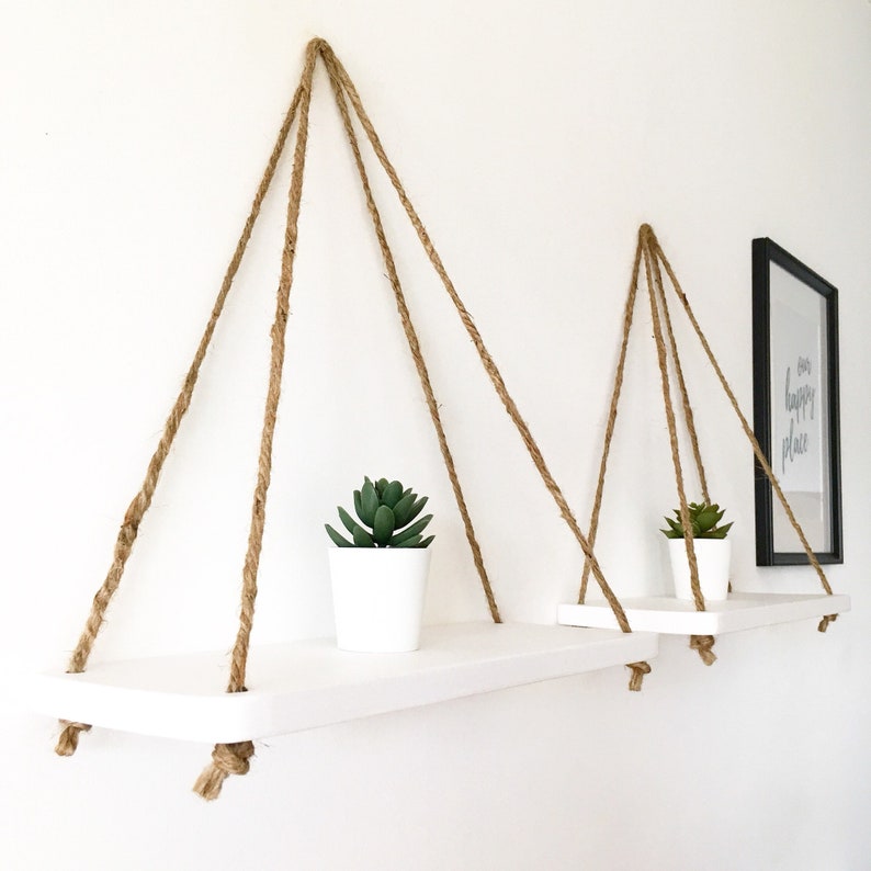 SET OF 2 White Hanging Shelves Swing Shelf Home Decor Wall Etsy