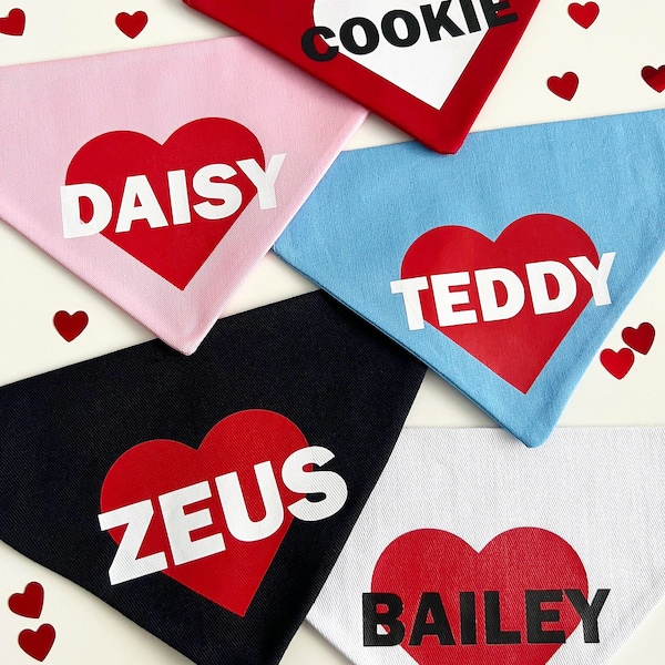 Personalised Love Heart Dog Bandana | Valentines Day Dog | Novelty Bandana | Dog Costume | Dog Fancy Dress | Slip On Collar | Dog Accessory