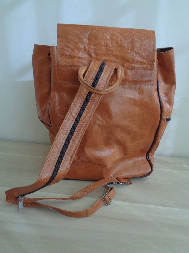 skated thick leather backpack Adventure Bag Brown leather Backpack Camel leather backpack old leather