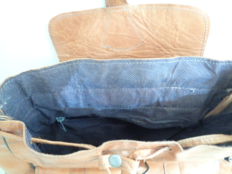 skated thick leather backpack Adventure Bag Brown leather Backpack Camel leather backpack old leather