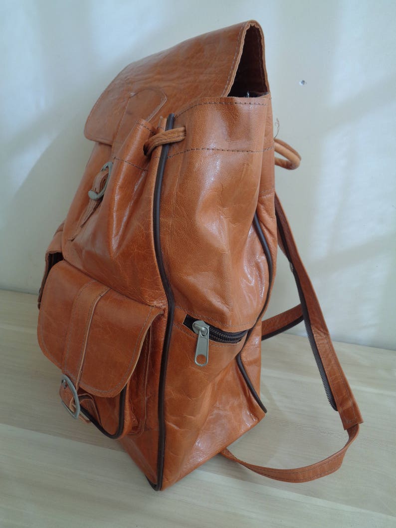skated thick leather backpack Adventure Bag Brown leather Backpack Camel leather backpack old leather