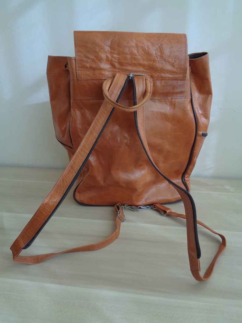 skated thick leather backpack Adventure Bag Brown leather Backpack Camel leather backpack old leather