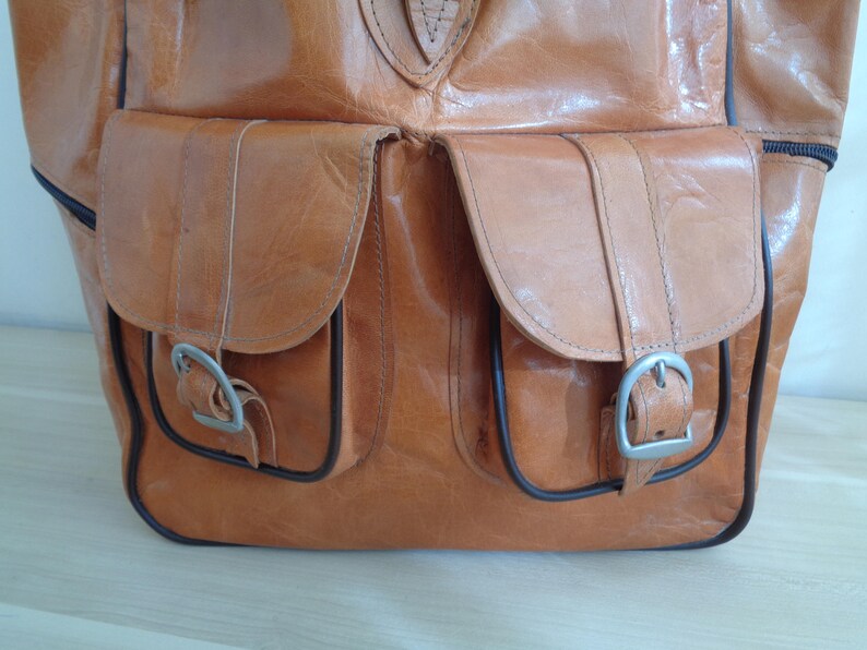 skated thick leather backpack Adventure Bag Brown leather Backpack Camel leather backpack old leather