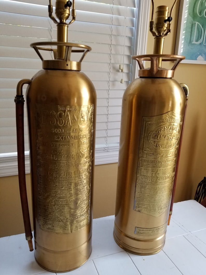 SOLDSOLD 2 Antique Brass Fire Extinguisher Lamps Etsy