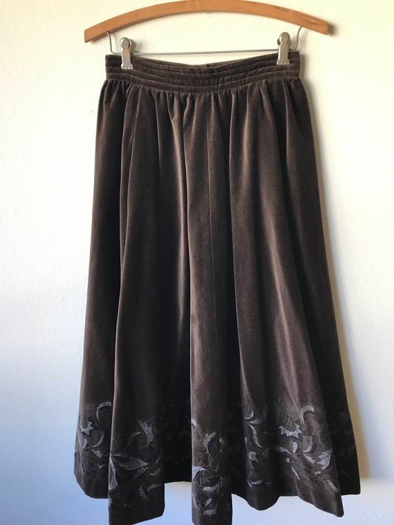 70s Brown Velveteen Holiday Midi Skirt by PRUE ACT