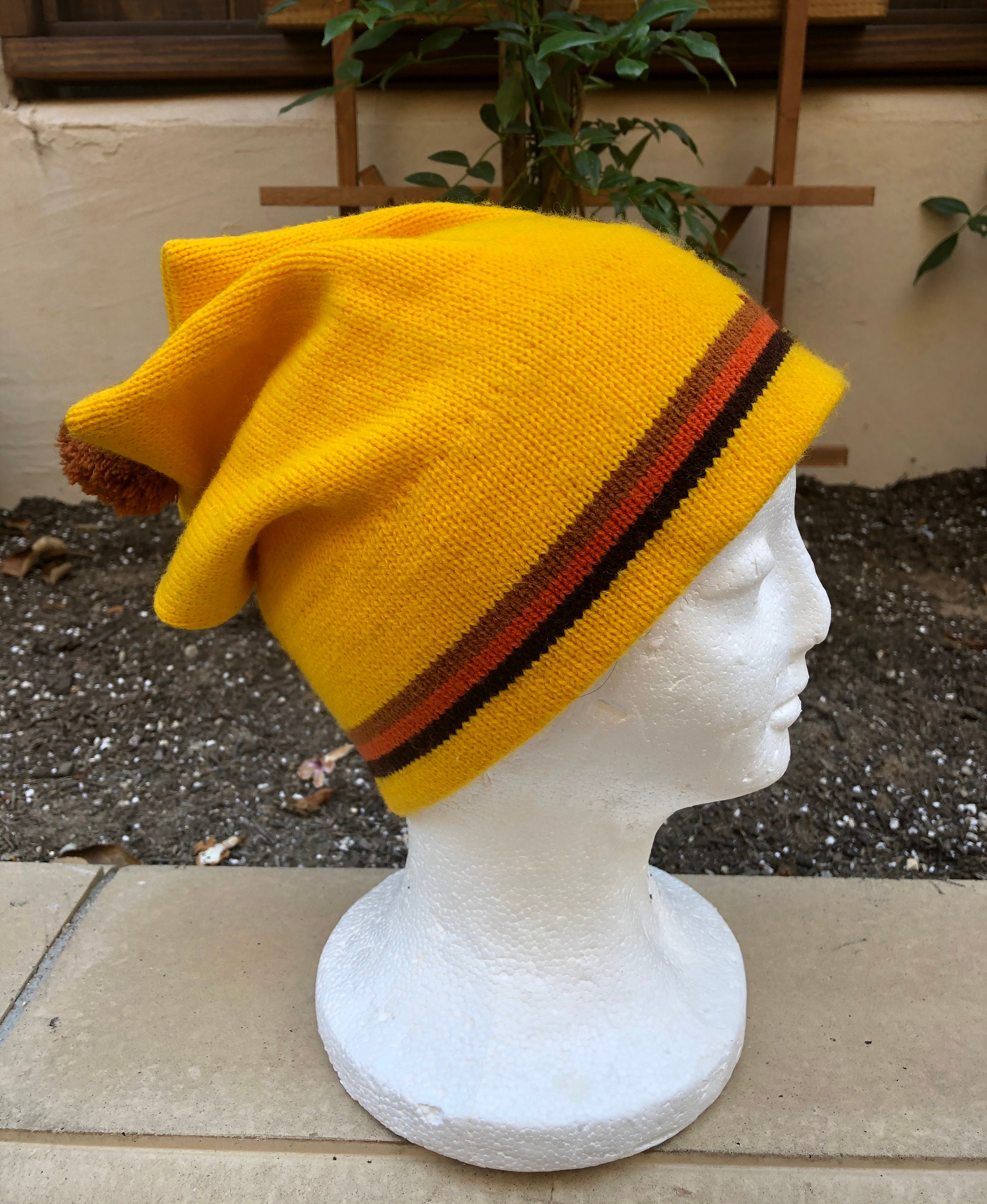 70s Knit Beanie Pom Pom Acrylic 4 