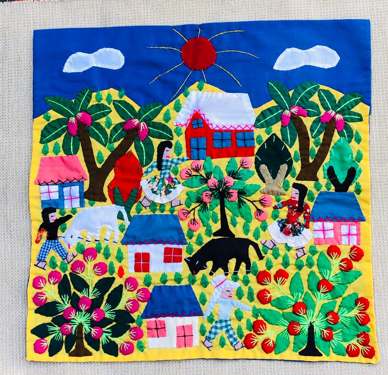 Vintage Peruvian Arpillera Folk Art Tapestry Village with  Etsy