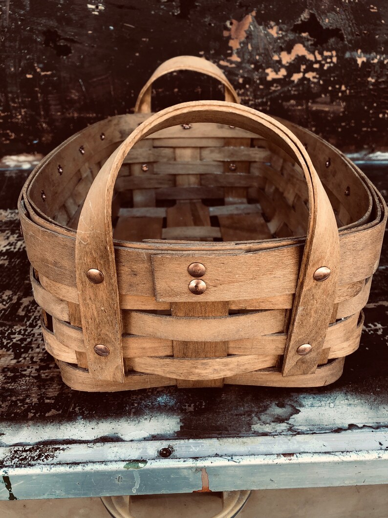 Vintage basket woven wood splint by Wilderness Baskets made Etsy