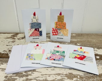 Quilted Birthday Cards, Quilted Note Cards, Quilted Layered Birthday  Cards, Upcycled Vintage Quilt Birthday Cards, Set of 5 with Envelopes