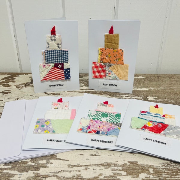 Quilted Birthday Cards, Quilted Note Cards, Quilted Layered Birthday  Cards, Upcycled Vintage Quilt Birthday Cards, Set of 5 with Envelopes