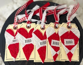 Vintage Quilt Gift Tags, Valentine's Day, Set of 6, Cutter Quilt Gift Tags, Quilted Bookmarks, Quilted Shipping Tags, Quilted Hang Tags