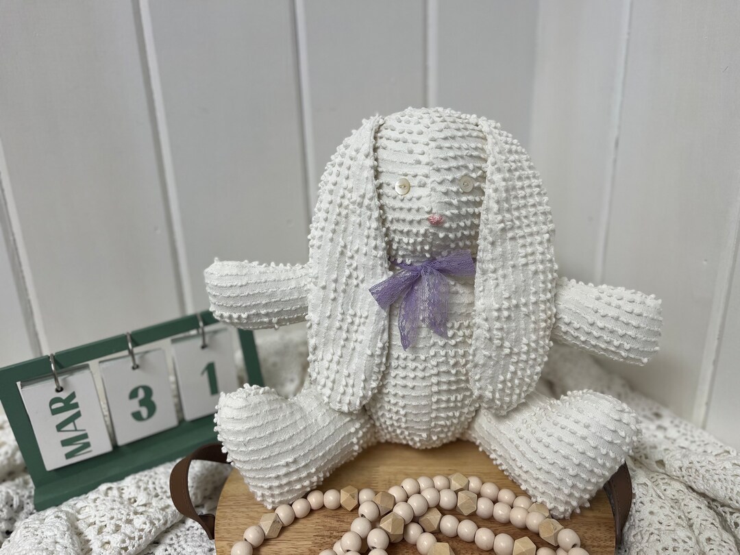 Chenille Bunny Rabbit, White Chenille Easter Bunny, Decorative Chenille ...