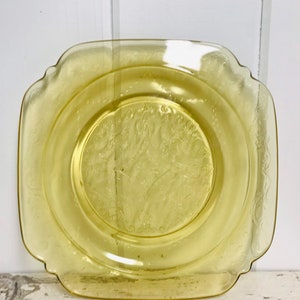 Vintage Federal Glass, Madrid Amber, 9&quot; Luncheon Plate, Yellow Depression Glass Plate, Amber Depression Glass Plate, Square Plate